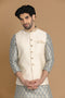 Manyavar Sea Shell White Self Design Modi Jacket