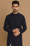 Manyavar Navy Blue Side Open Kurta Pajama