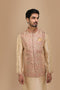 Manyavar Block Print Jacket With Beige Kurta Set