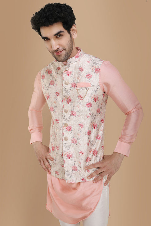 Manyavar Pink Draped Kurta Jacket Set