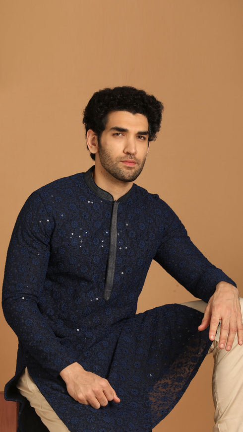 Manyavar Blue Georgette Kurta Set