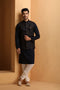 Manyavar Dark Blue Floral Design Kurta Jacket Set