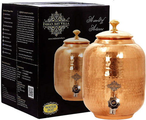 Indian Art Villa Hammered Copper Water Dispenser Container Pot Matka