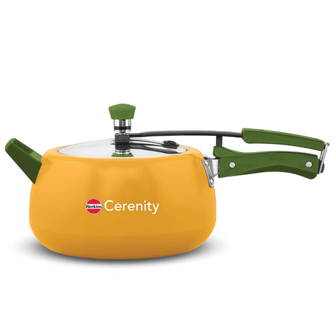 Hawkins Induction Cerenity Pressure Cooker Mustard Yellow 5 Litre Ceramic Nonstick Pressure Cooker