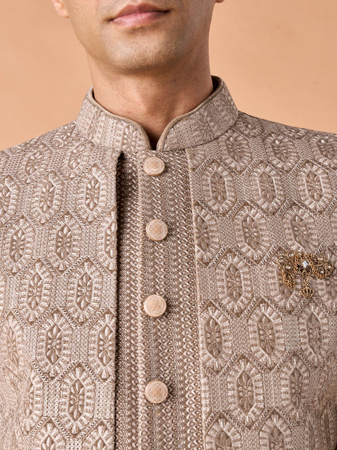 Manyavar Walnut Velvet Elegance Indo Western