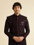 Manyavar Wine Honeycomb Patterned Sequinned Indo western Set