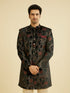 Manyavar Midnight Black Paisley Patterned Indo Western Set
