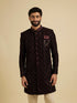 Manyavar Wine Red Floral Embroidered Indo Western Set with Rhinestone Work