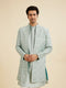Manyavar Soft Green Grid Patterned Indo Western Set with Floral Motifs