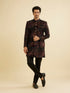 Manyavar Ebony Black Indo Western Set with Fish Scale Pattern And Fern Motifs
