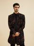 Manyavar Midnight Black Indo Western Set with Fish Scale Pattern And Fern Motifs