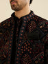 Manyavar Midnight Black Indo Western Set with Fish Scale Pattern And Fern Motifs
