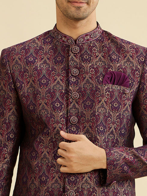 Manyavar Wine Red Medallion Jaal Patterned Indo Western Set