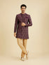 Manyavar Wine Red Medallion Jaal Patterned Indo Western Set