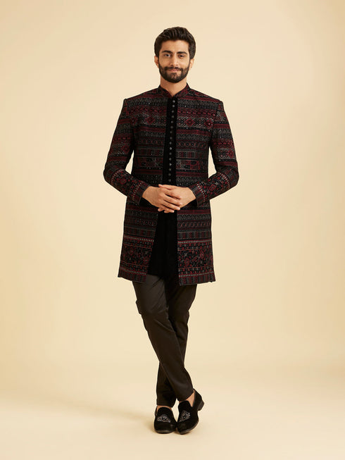 Manyavar Regal Blue Velvet Ensemble Indo Western