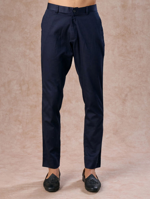 Manyavar Lustrous Dark Blue Cotton Indo Western