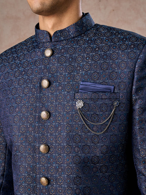 Manyavar Regal Blue Brocade Indo Western