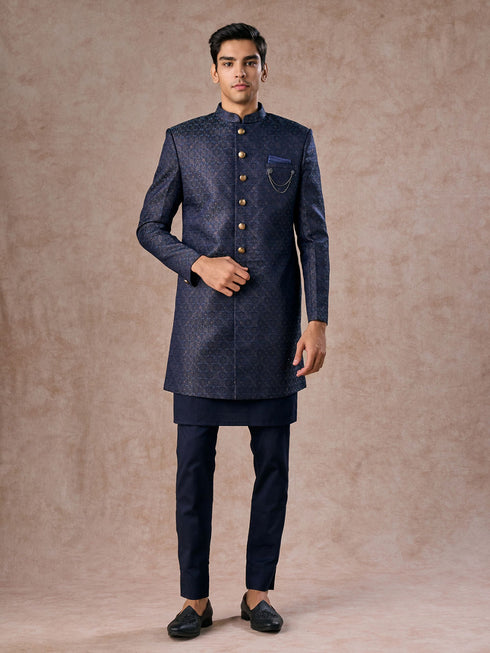 Manyavar Regal Blue Brocade Indo Western