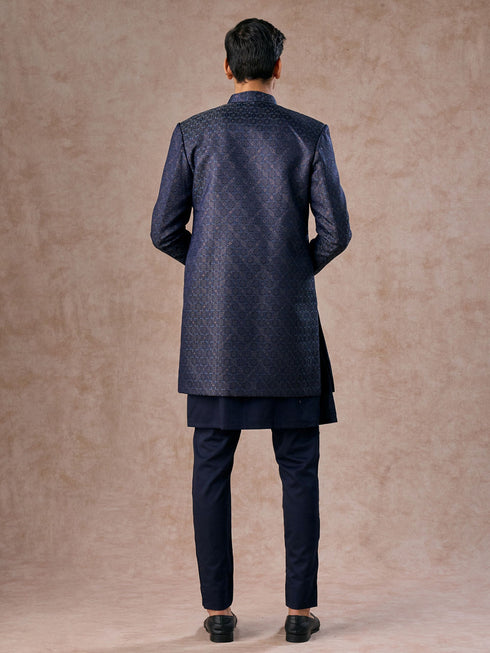 Manyavar Regal Blue Brocade Indo Western