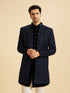 Manyavar Royal Blue Velvet Splendor Indo Western