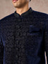 Manyavar Dazzling Dark Blue Velvet Indo Western