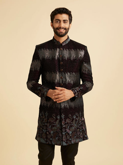 Manyavar Regal Wine Velvet Indo Western