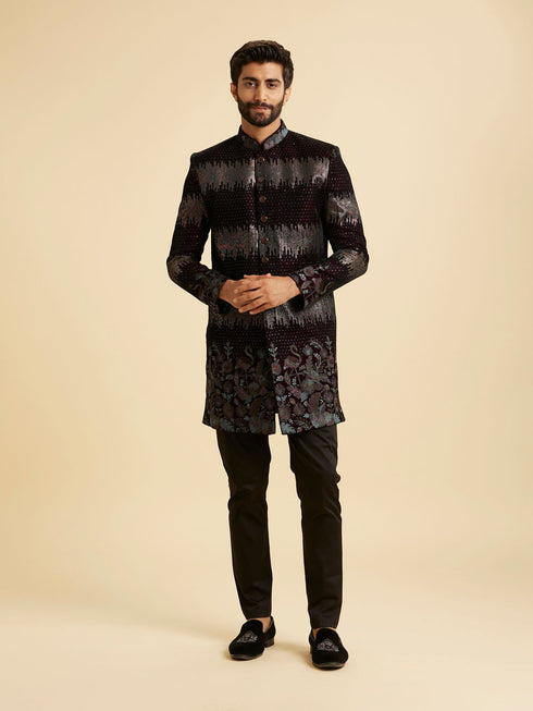 Manyavar Regal Wine Velvet Indo Western