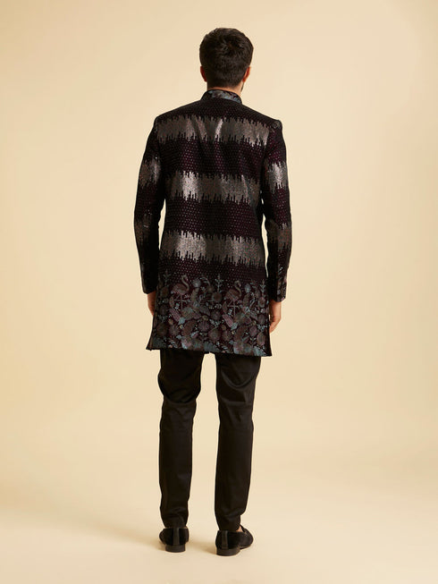 Manyavar Regal Wine Velvet Indo Western
