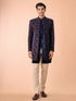 Manyavar Peacock Blue Velvet Radiance Indo Western
