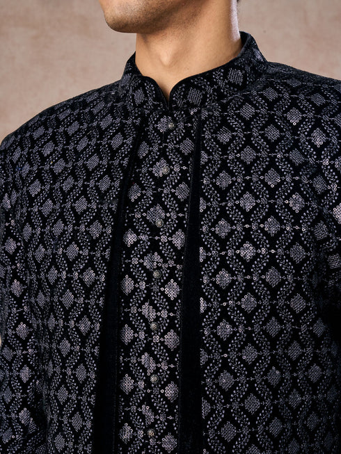 Manyavar Elegant Black Velvet Indo Western