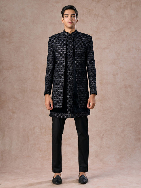 Manyavar Elegant Black Velvet Indo Western