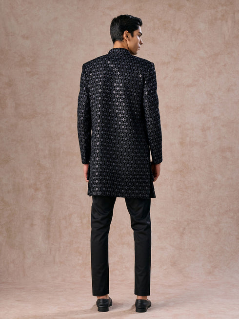 Manyavar Elegant Black Velvet Indo Western