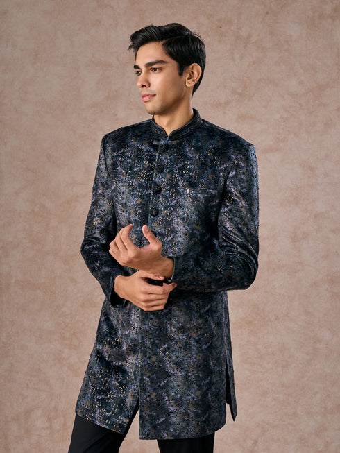 Manyavar Olive Green Velvet Grandeur Indo Western