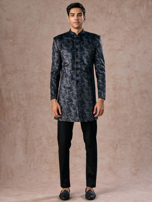 Manyavar Olive Green Velvet Grandeur Indo Western