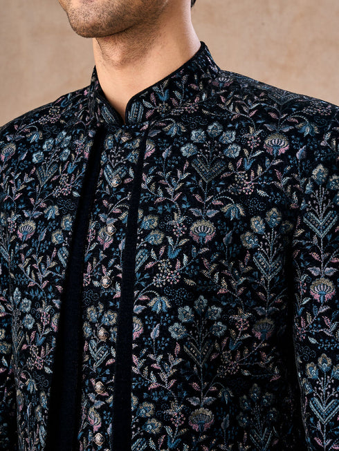 Manyavar Velvety Delight Dark Blue Indo Western