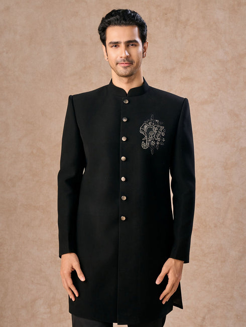 Manyavar Black Achkan Indo Western Set
