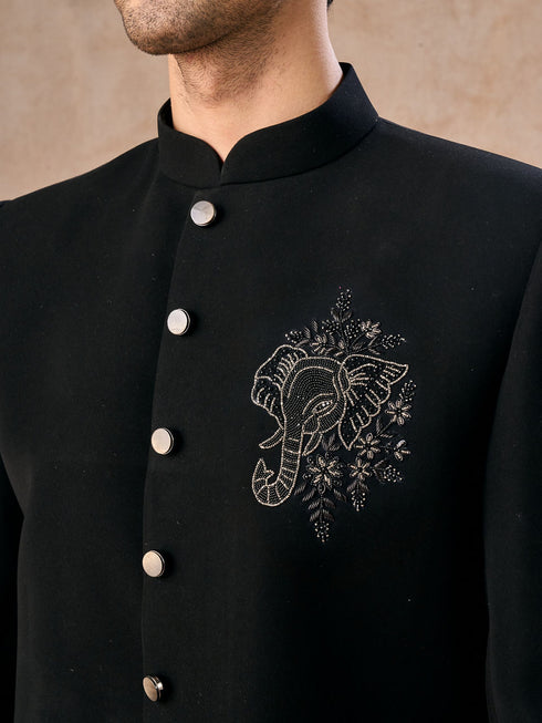 Manyavar Black Achkan Indo Western Set