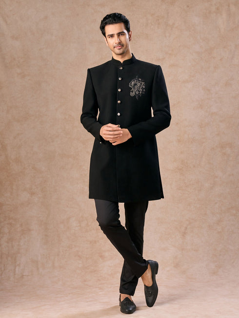 Manyavar Black Achkan Indo Western Set