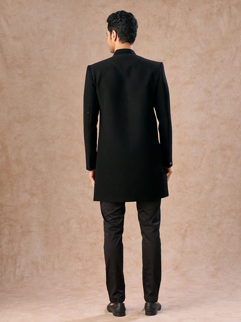 Manyavar Black Achkan Indo Western Set