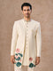 Manyavar Cream Colored Rayon Indo Western Ensemble