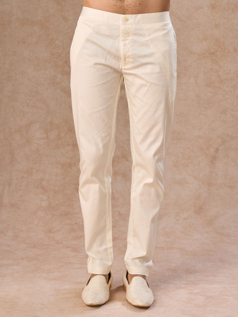 Manyavar Cream Colored Rayon Indo Western Ensemble