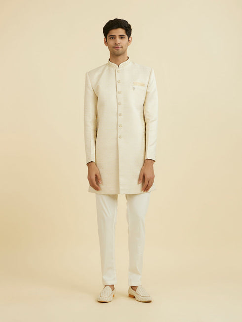 Manyavar Beige Brocade Elegance Indo Western