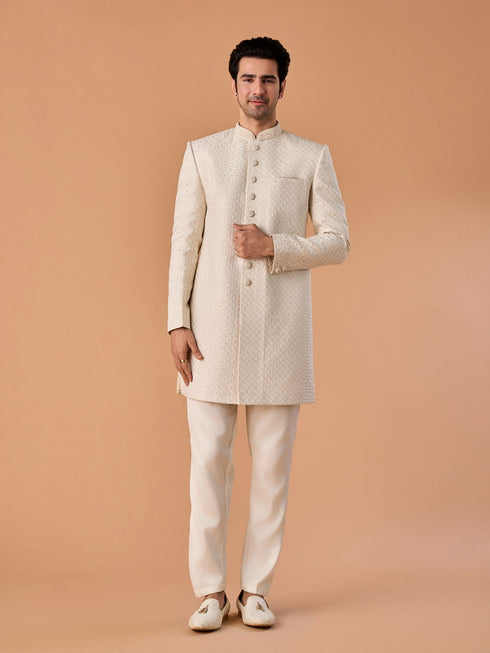 Manyavar Majestic Cream Brocade Indo-Western
