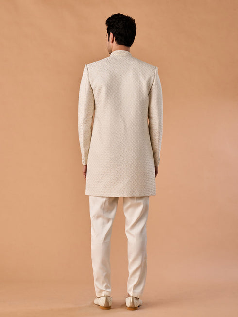Manyavar Majestic Cream Brocade Indo-Western