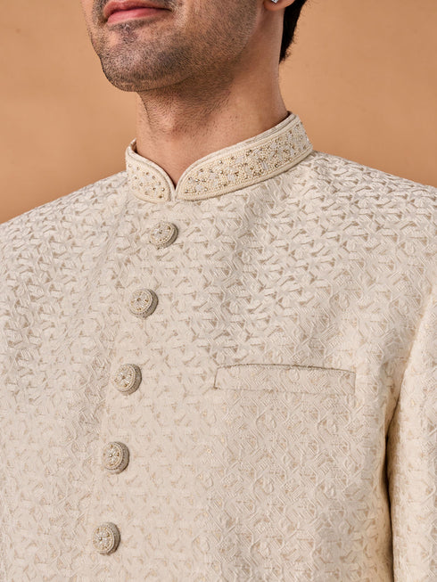 Manyavar Majestic Cream Brocade Indo-Western