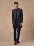 Manyavar Dark Blue Silk Indo Western