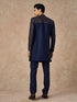 Manyavar Dark Blue Silk Indo Western