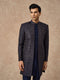 Manyavar Dark Blue Silk Indo Western