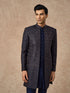 Manyavar Dark Blue Silk Indo Western