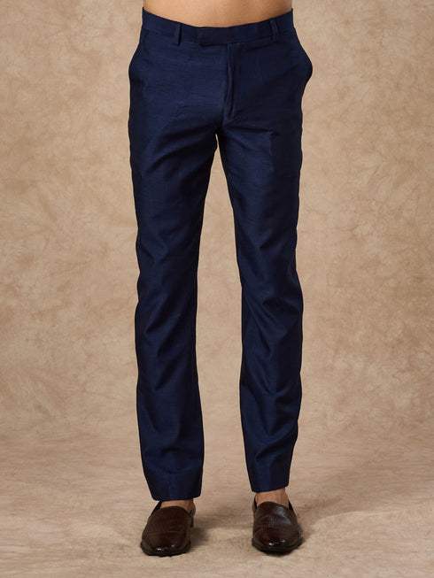 Manyavar Dark Blue Silk Indo Western